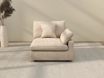 Deluxe Cloud 1-Seater Khaki Washable Single Sofa | 1-Piece, Chenille and Linen Fabric, Modular Design