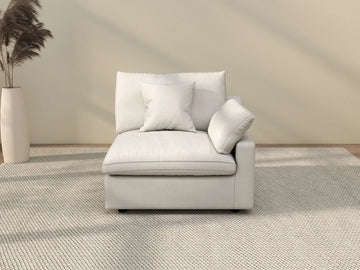 Deluxe Cloud 1-Seater White Washable Single Sofa | 1-Piece, Chenille and Linen Fabric, Modular Design