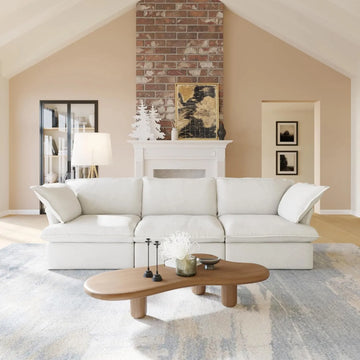 Deluxe Linen Cloud Sectional Sofas | 3-Piece White Cotton and Linen Couch Sectionals 3-seaters