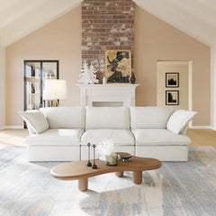 Deluxe Linen Cloud Sectional Sofas | 3-Piece White Cotton and Linen Couch Sectionals 3-seaters