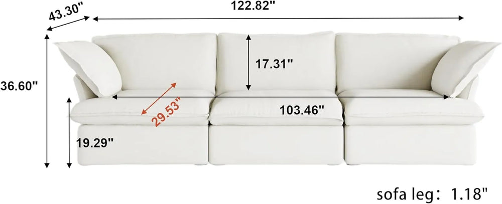 Deluxe Linen Cloud Sectional Sofas | 3-Piece White Cotton and Linen Couch Sectionals 3-seaters