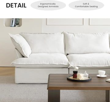 Deluxe Linen Cloud Sectional Sofas | 3-Piece White Cotton and Linen Couch Sectionals 3-seaters