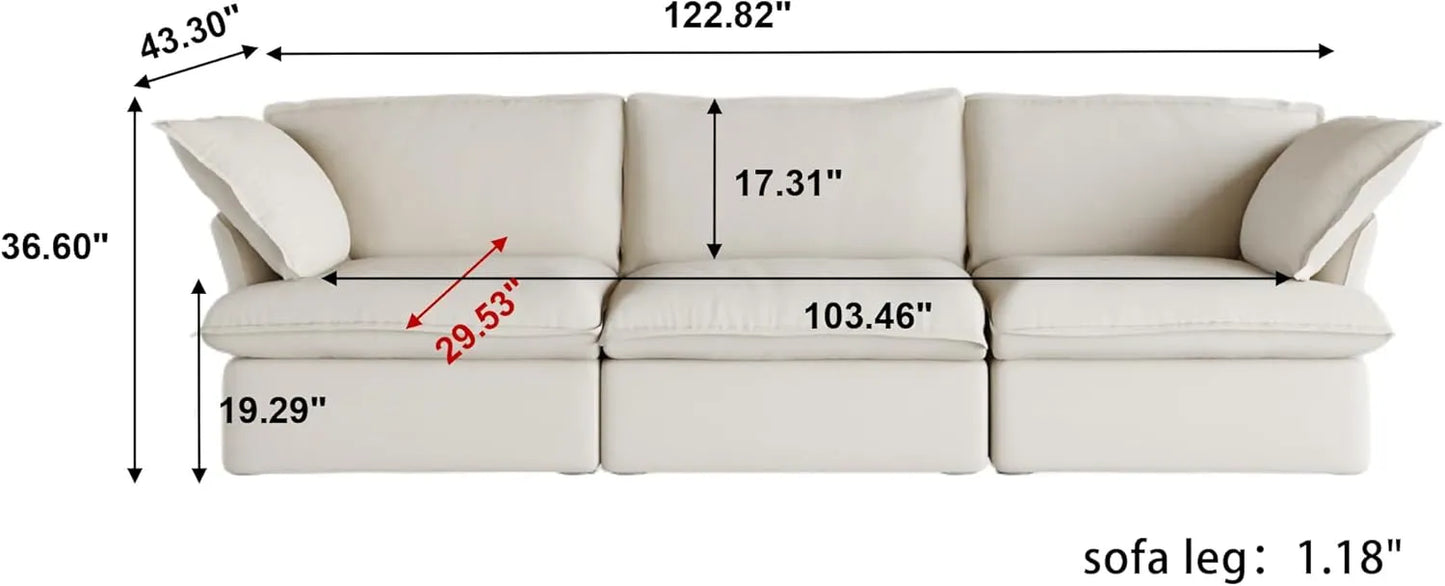 Deluxe Linen Cloud Sectional Sofas | 3-Piece Beige Cotton and Linen Couch Sectionals 3-seaters