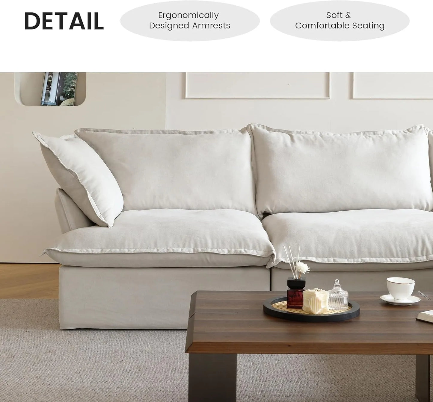 Deluxe Linen Cloud Sectional Sofas | 3-Piece Beige Cotton and Linen Couch Sectionals 3-seaters