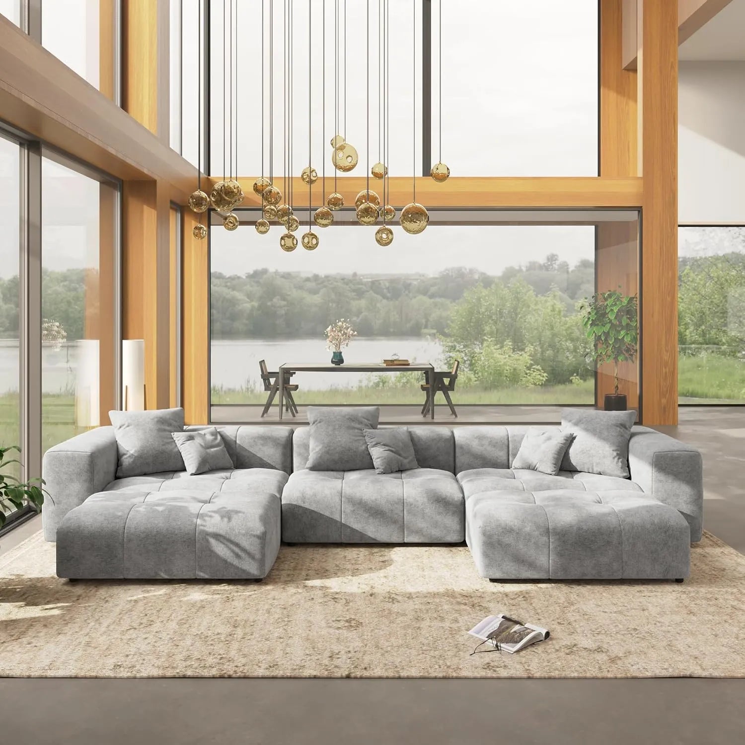 Matrix 3-Seater U-Shaped Sectional Light-Grey Linen | WJS Home