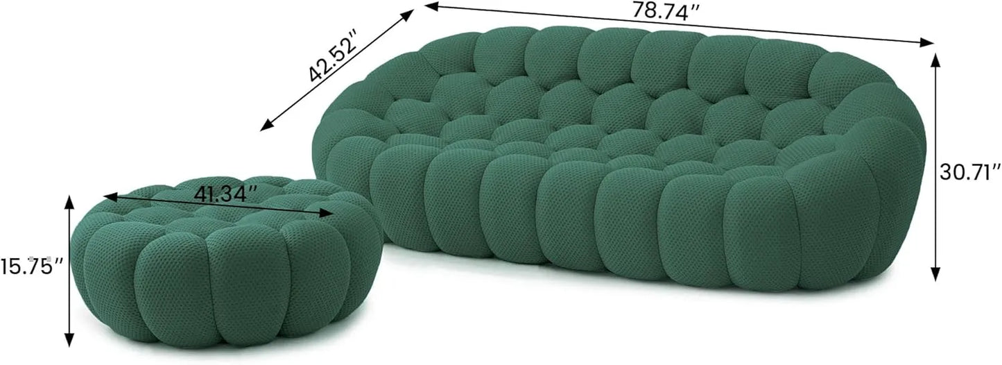 Essential Floor Sofas | Green 3D Knitted Fabric L shaped Sectionals 3-seaters with 1 Ottoman