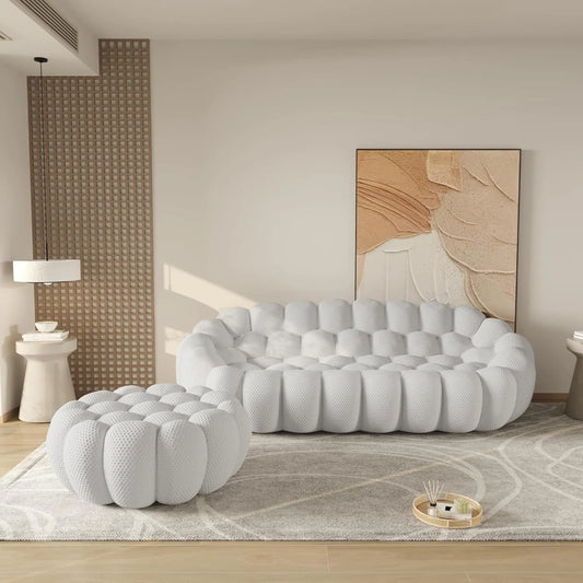 Essential Floor Sofas | 2-Piece Light Grey 3D Knitted Fabric L-Shaped Sectionals 3-seater