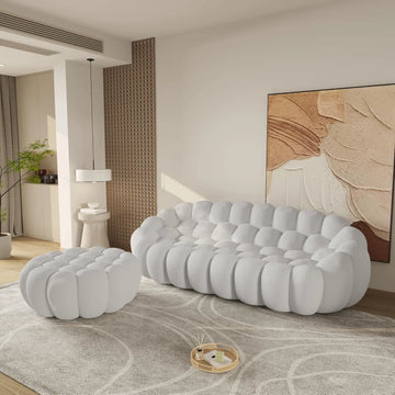 Essential Floor Sofas | 2-Piece Light Grey 3D Knitted Fabric L shaped Sectionals 3-seaters
