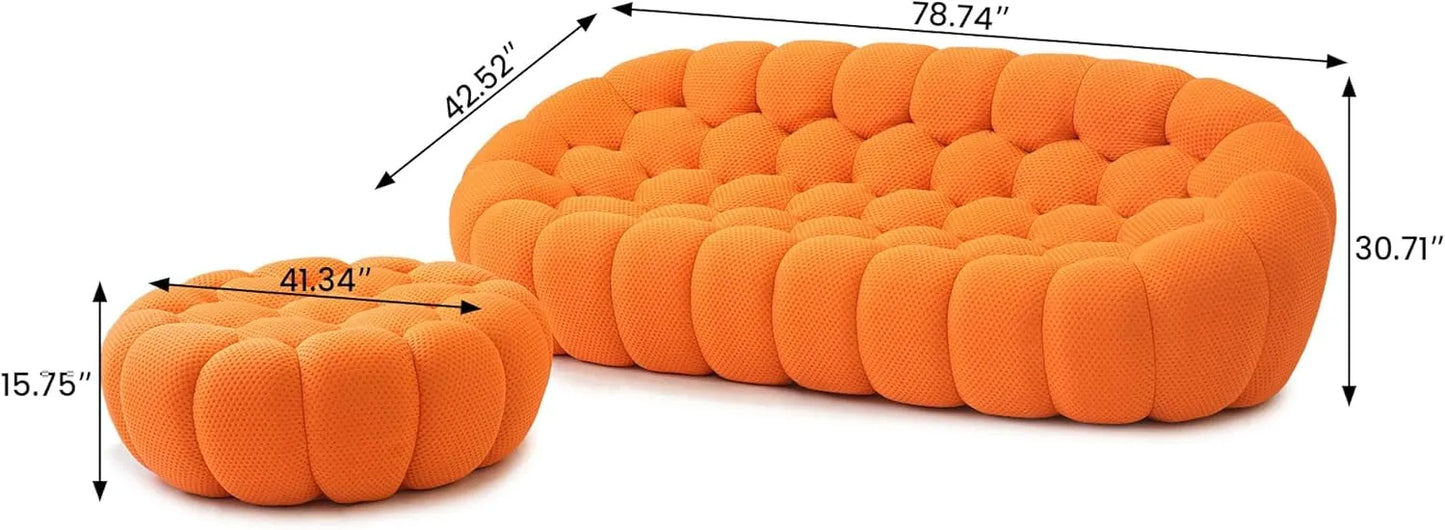 Essential Floor Sofas | 2-Piece Orange 3D Knitted Fabric L shaped Sectionals 3-seaters