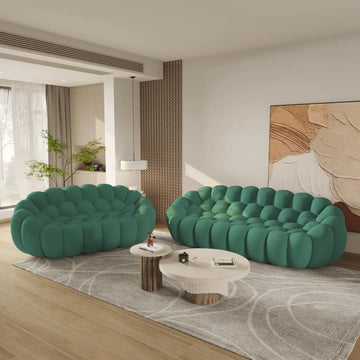 Sofás seccionales esenciales en forma de V de tela de punto 3D verde de 5 plazas | 2 piezas, tela de punto 3D, apto para apartamentos