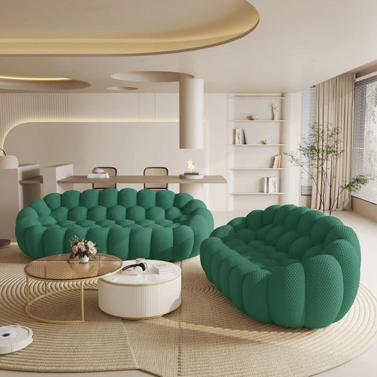 Essential Floor Sofas | 2-Piece Green 3D Knitted Fabric Sofa Sets 5-seater