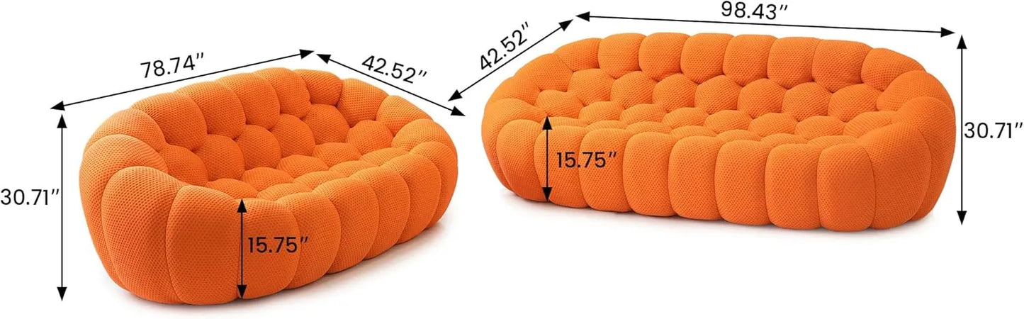 Essential Floor Sofas | 2-Piece Orange 3D Knitted Fabric Sofa Sets 5-seaters