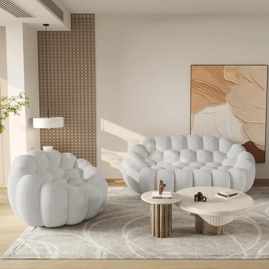 Essential Floor Sofas | 2-Piece Light Grey 3D Knitted Fabric Sofa Sets 3-seater