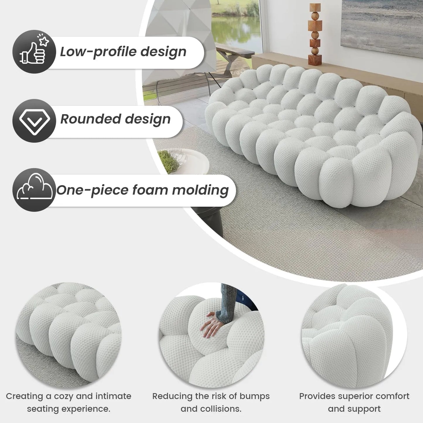 Essential Floor Sofas | Light Grey 3D Knitted Fabric L shaped Sectionals 6-seaters with 1 Ottoman
