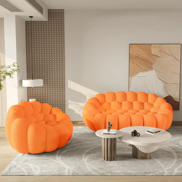 Seccional en L esencial de 3 plazas con tela tejida en 3D de color naranja | 2 piezas, tela tejida en 3D, diseño compacto