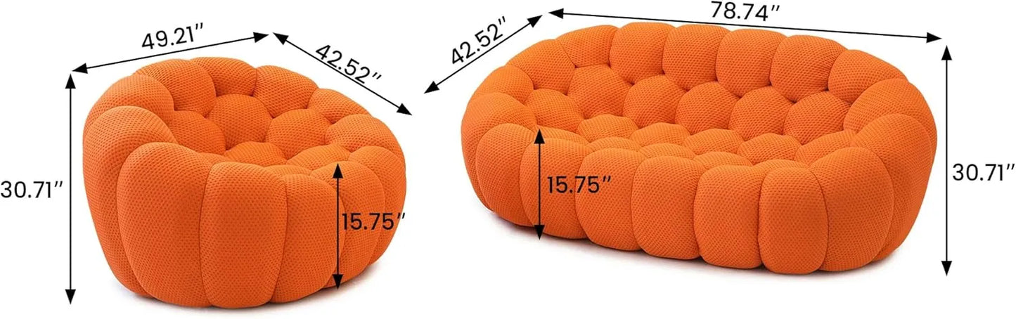Essential Floor Sofas | 2-Piece Orange 3D Knitted Fabric Sofa Sets 3-seaters