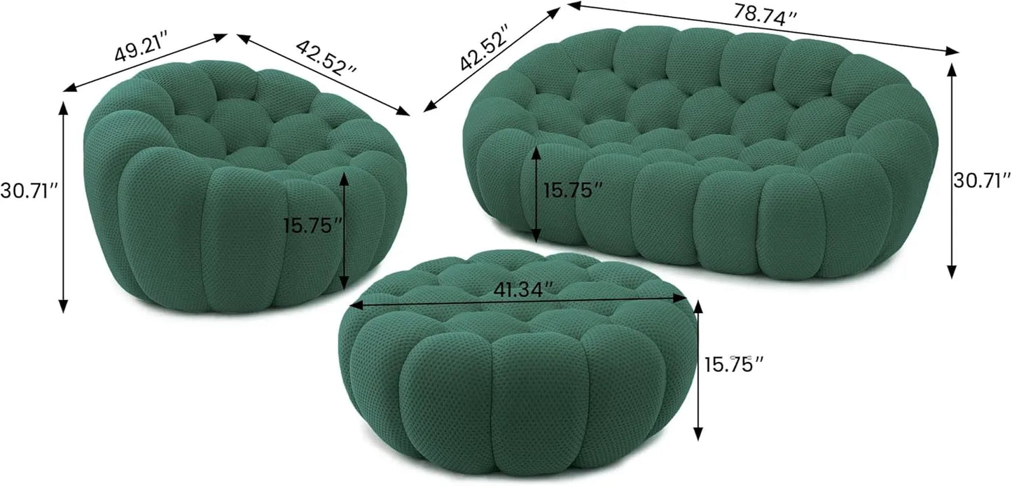 Essential Floor Sofas | Green 3D Knitted Fabric L shaped Sectionals 4-seaters with 1 Ottoman