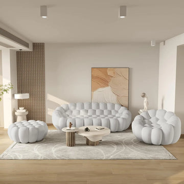 Essential Floor Sofas | 3-Piece Light Grey 3D Knitted Fabric Sofa Sets 4-seaters