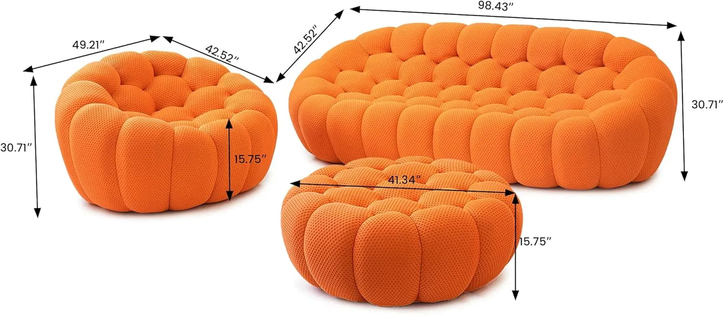 Essential Floor Sofas | Orange 3D Knitted Fabric L shaped Sectionals 4-seaters with 1 Ottoman