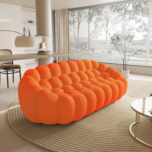 Essential Floor Sofas | 1-Piece Orange 3D Knitted Fabric Loveseats 3-seater