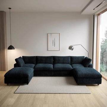 Sofá modular modular Deluxe Cloud de 4 plazas, color negro, lavable, en forma de U | Juego de 6 piezas (incluye 2 otomanas), tejido de felpa, diseño modular
