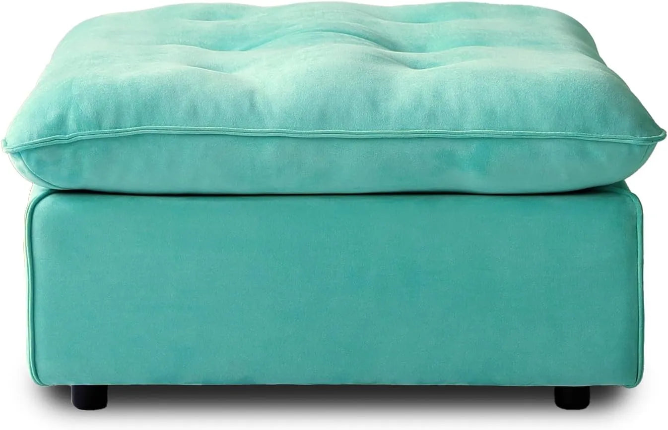 Deluxe Adjustable Cloud Sectional Sofas | Tiffany Blue Frosted Velvet Ottomans