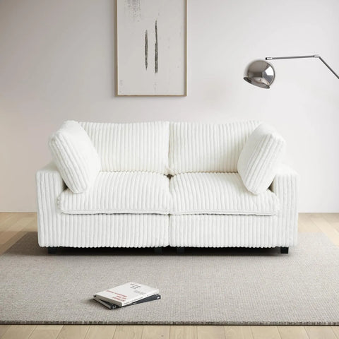 Deluxe Cloud 2-Seater Beige Washable Loveseat | 2-Piece, Plush Fabric, Modular Design