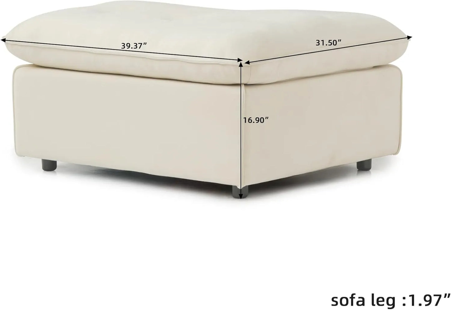 Deluxe Adjustable Cloud Sectional Sofas | Beige Frosted Velvet Ottomans