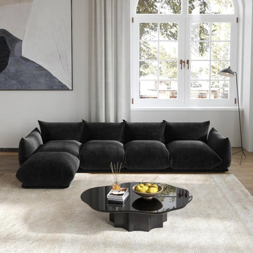 Sofá modular en forma de L Matrix de 4 plazas, color negro | 5 piezas (incluye 1 otomana), tela de chenilla, gran capacidad.