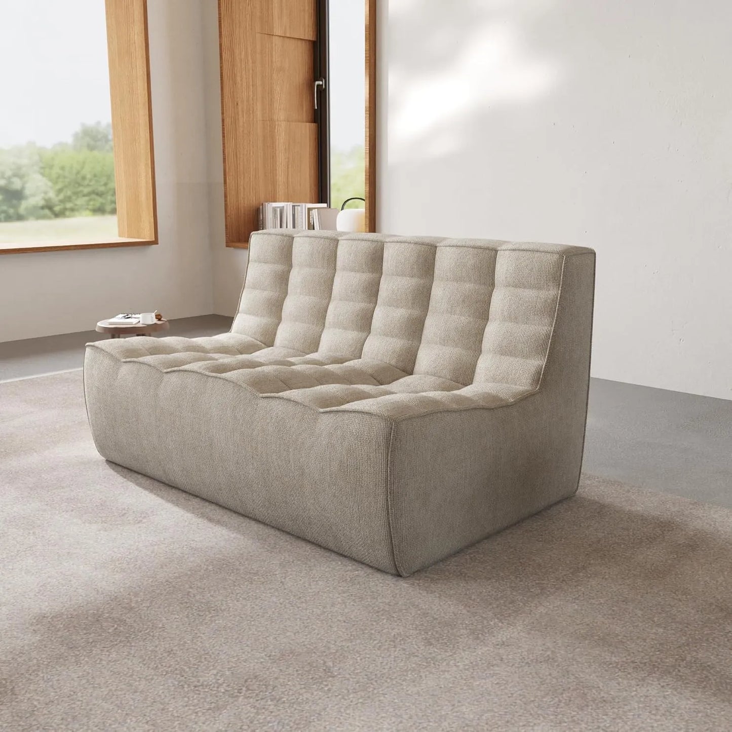 Essential Classic Floor Sofas | Khaki Chenille and Linen Loveseats 2-seaters