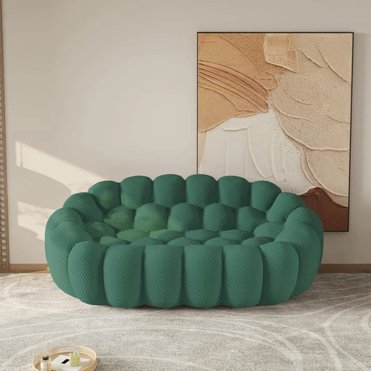 Essential Floor Sofas | 1-Piece Green 3D Knitted Fabric Loveseats 2-seater