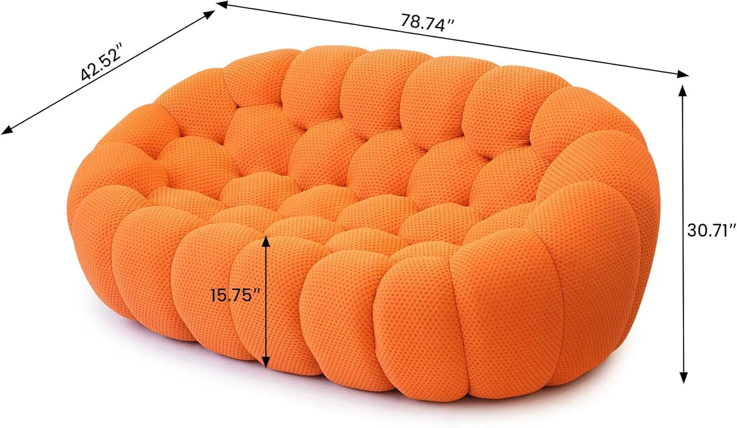 Essential Floor Sofas | 1-Piece Orange 3D Knitted Fabric Loveseats 2-seater