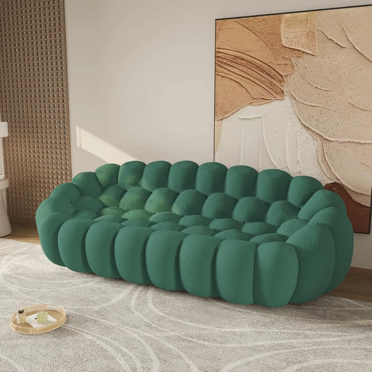 Essential Floor Sofas | 1-Piece Green 3D Knitted Fabric Loveseats 3-seater