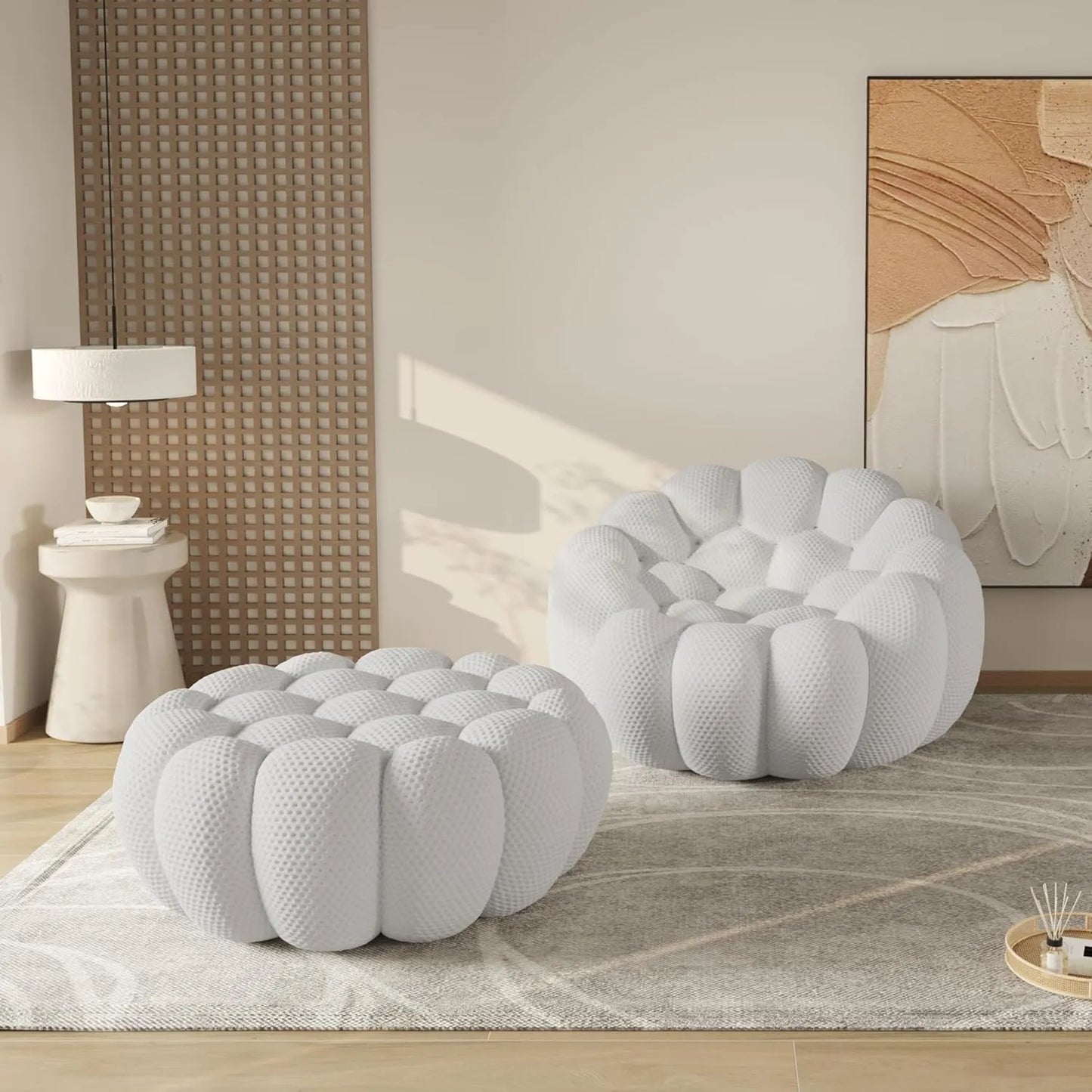 Essential Floor Sofas | 2-Piece Light Grey 3D Knitted Fabric Sofa Sets 1-seater