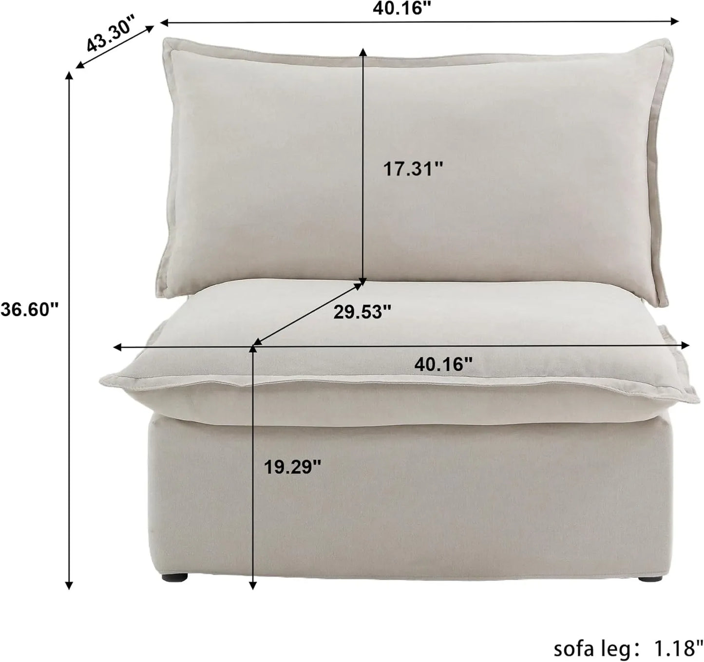 Deluxe Linen Cloud Sectional Sofas | Beige Cotton and Linen Armless Single Sofa 1-seater