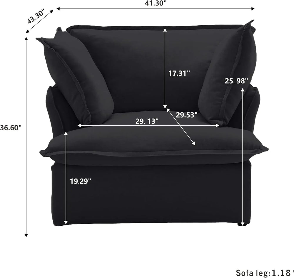 Deluxe Linen Cloud Sectional Sofas | 1-Piece Black Cotton and Linen Armless Single Sofa 1-seater