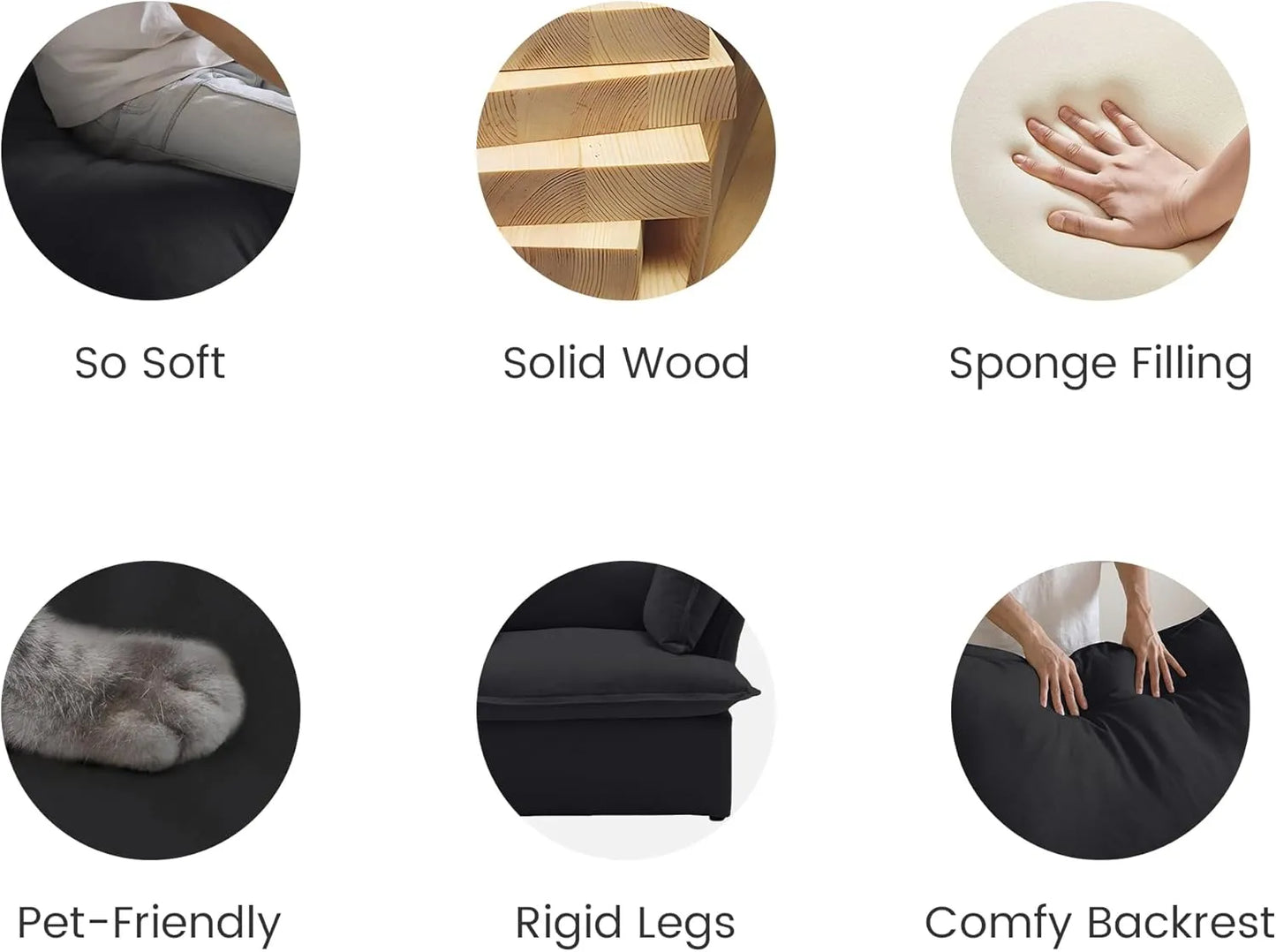 Deluxe Linen Cloud Sectional Sofas | Black Cotton and Linen Loveseats 2-seaters