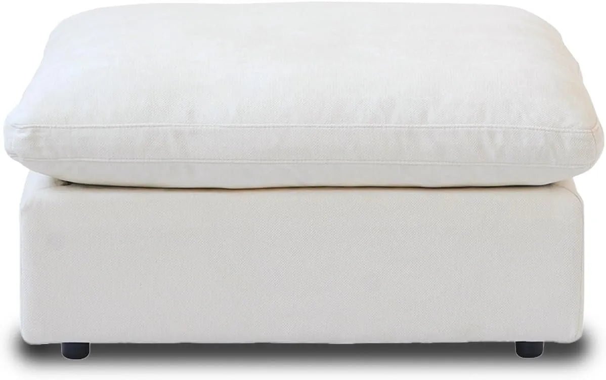 Deluxe Slope Cloud Sectional Sofas | 1-Piece White Linen Ottomans