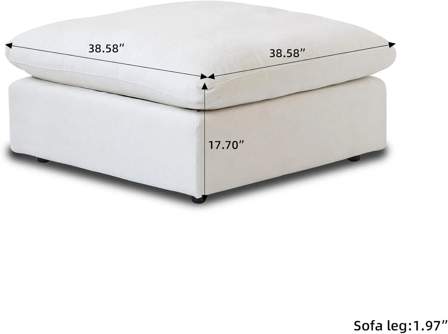 Deluxe Slope Cloud Sectional Sofas | 1-Piece White Linen Ottomans
