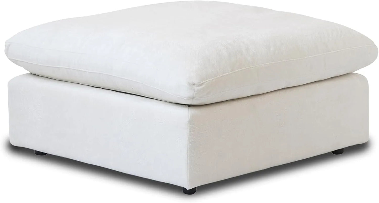 Deluxe Slope Cloud Sectional Sofas | 1-Piece White Linen Ottomans