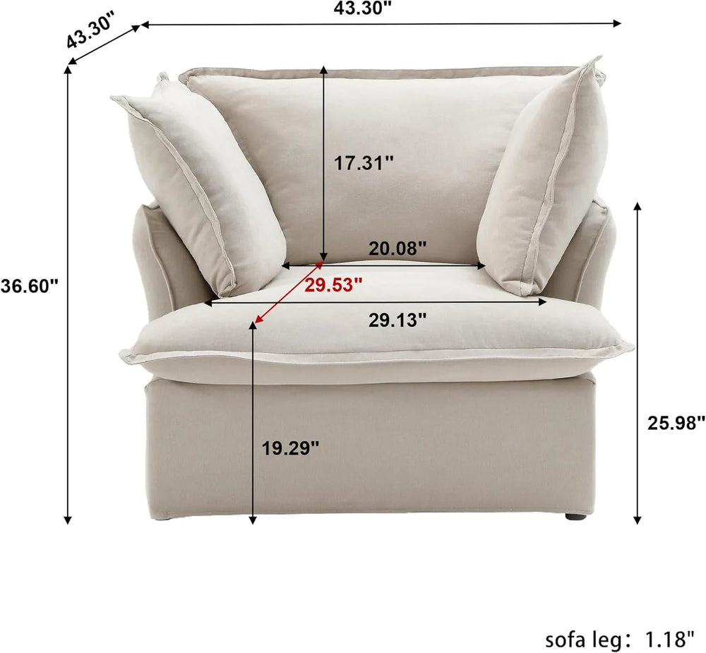 Deluxe Linen Cloud Sectional Sofas | 1-Piece Beige Cotton and Linen Single Seat 1-seater