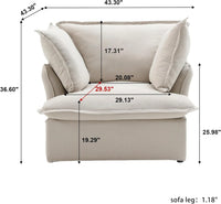Deluxe Linen Cloud Sectional Sofas | 1-Piece Beige Cotton and Linen Single Seat 1-seater
