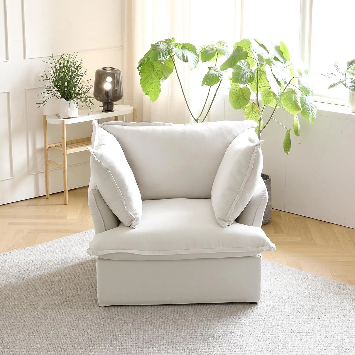 Deluxe Linen Cloud Sectional Sofas | White Cotton and Linen Single Seat 1-seater