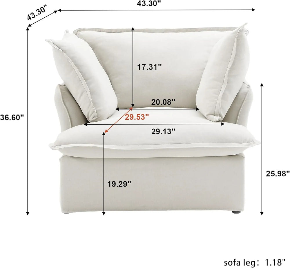 Deluxe Linen Cloud Sectional Sofas | 1-Piece White Cotton and Linen Single Seat 1-seater