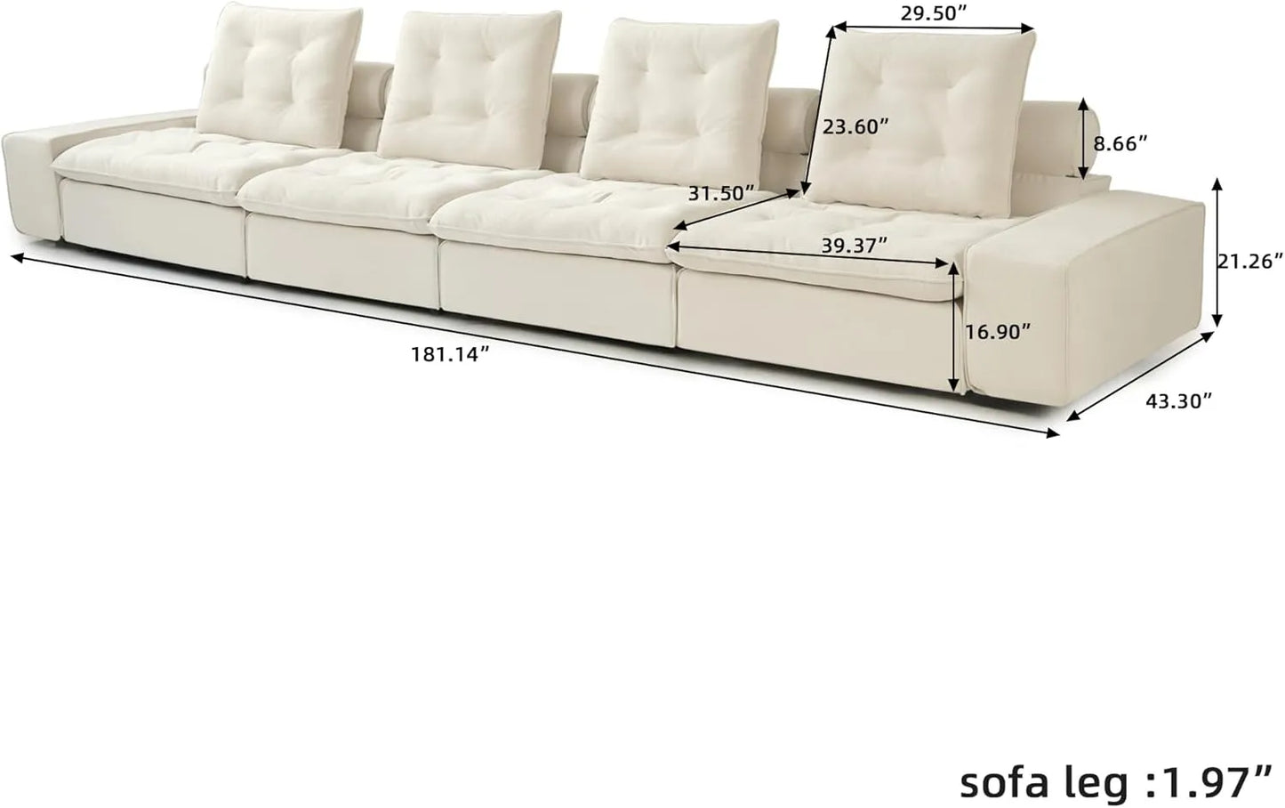 Deluxe Adjustable Cloud Sectional Sofas | Beige Frosted Velvet Couch Sectionals 3-seaters