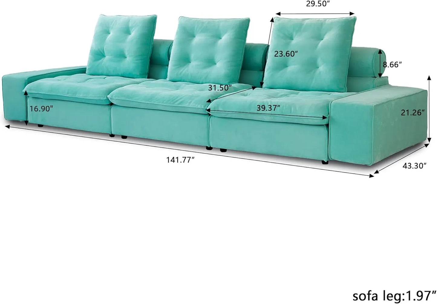 Deluxe Adjustable Cloud Sectional Sofas | Tiffany Blue Frosted Velvet Couch Sectionals 3-seaters