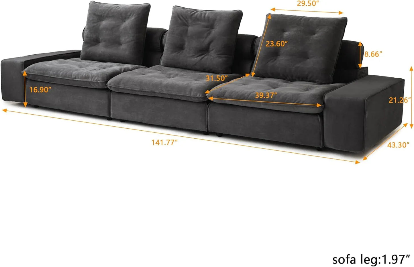 Deluxe Adjustable Cloud Sectional Sofas | Grey Frosted Velvet Couch Sectionals 3-seaters