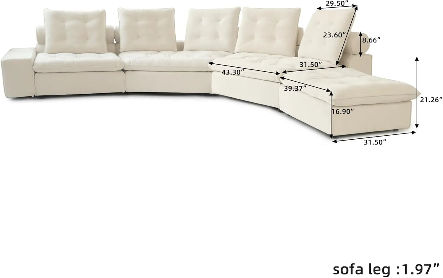 Deluxe Adjustable Cloud Sectional Sofas | Beige Frosted Velvet U shaped Sectionals 5-seaters with 1 Ottoman