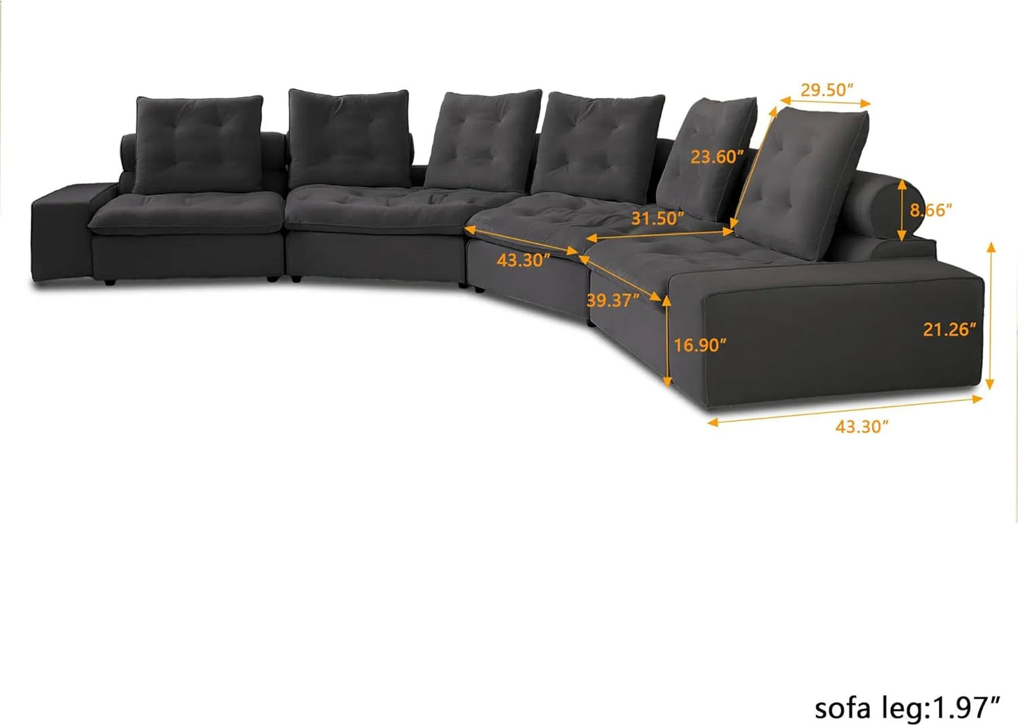 Deluxe Adjustable Cloud Sectional Sofas | Grey Frosted Velvet U shaped Sectionals 6-seaters