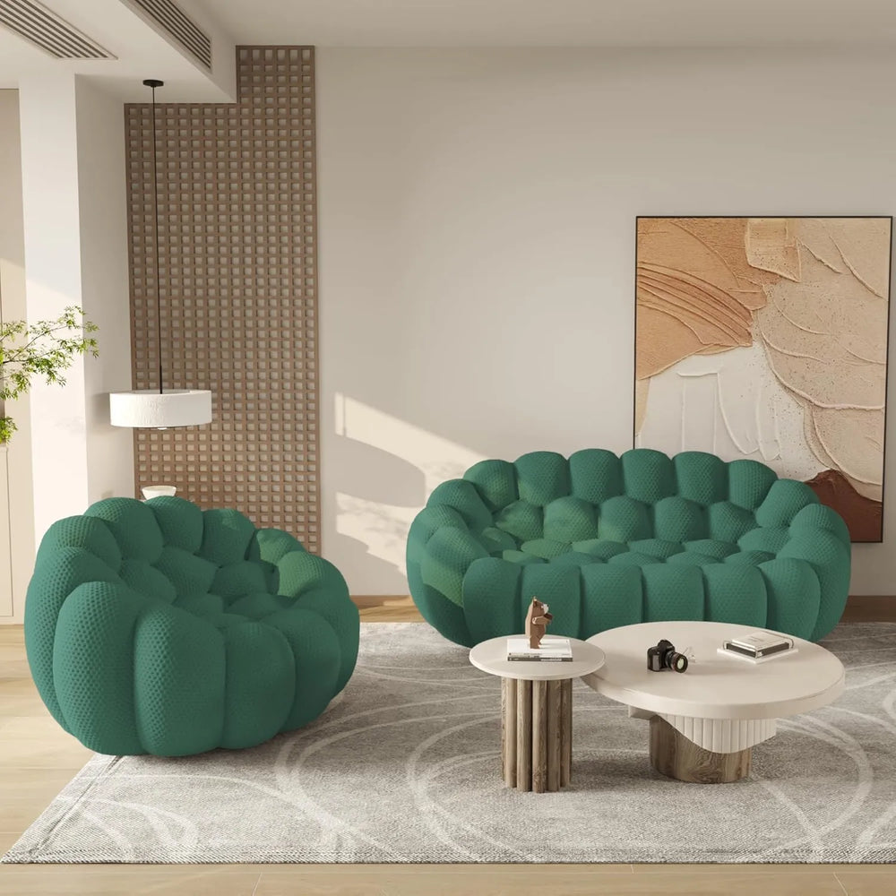 Sofás de suelo Essential | Conjuntos de sofás de 2 piezas de tejido de punto 3D verde de 3 plazas